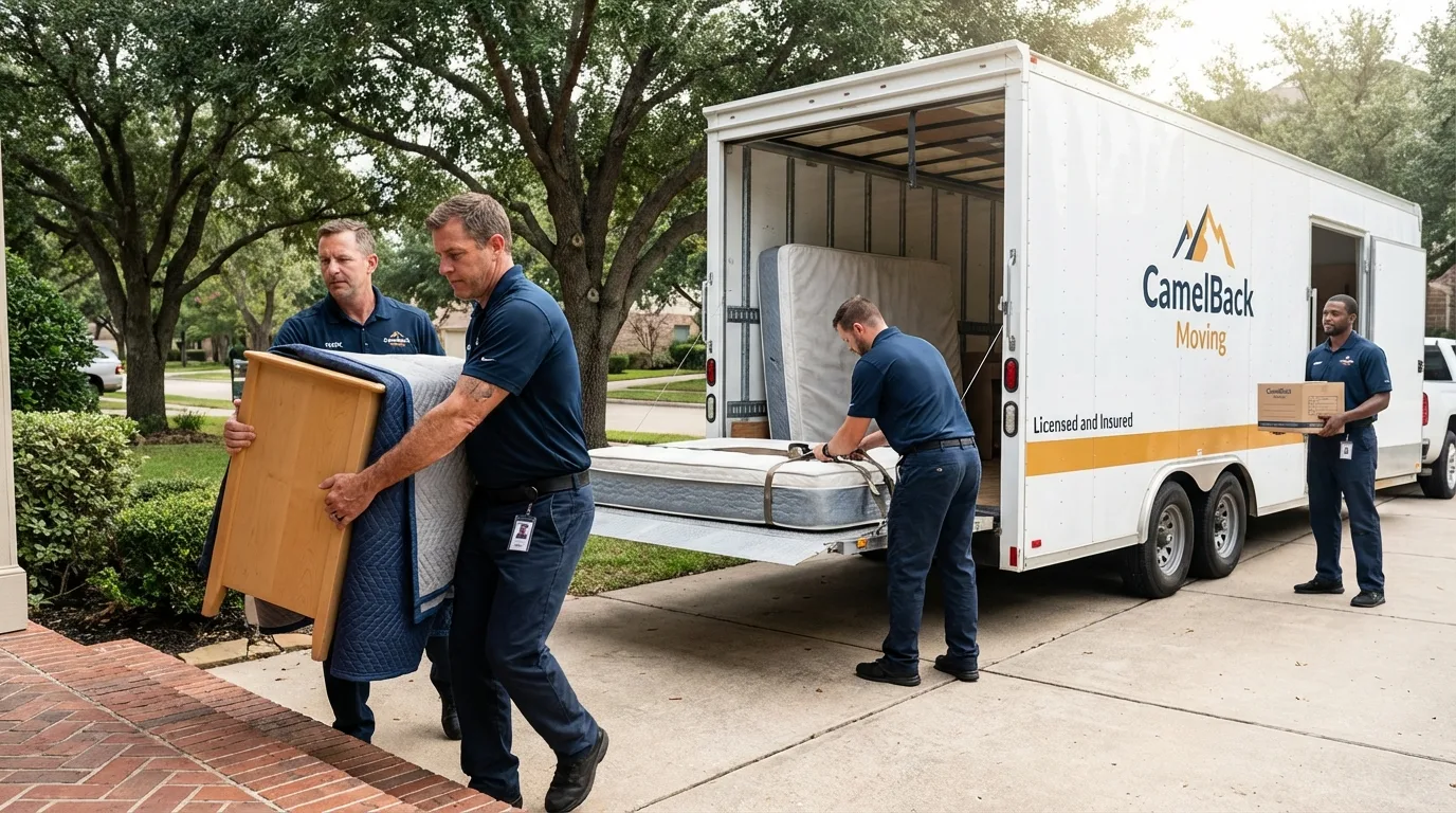 Crew loading residential truck for cross-state move from Boca Raton, FL
